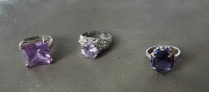 Purple Gemstone Rings - Set Of 3 - Sizes 5.75, 7, 7.5 - Silver Tone - Picture 1 of 7