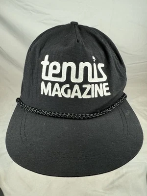 Vtg 90s Tennis Magazine Cap Logo Black Nylon Rope Snap Back Trucker Baseball Hat - Image 1 of 4
