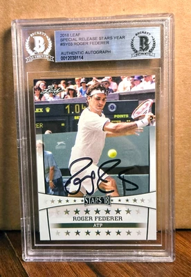 ROGER FEDERER HAND-SIGNED AUTOGRAPHED 2018 LEAF CARD #SY03 GOAT! - Image 1 of 2