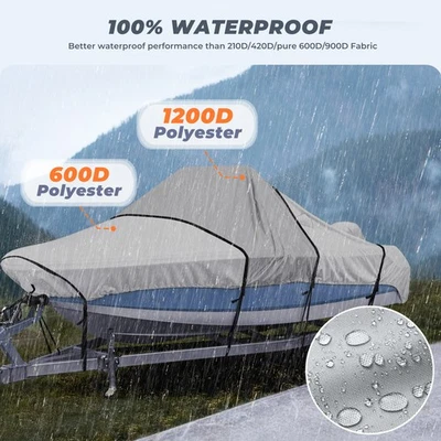 RVMasking 1200D Waterproof Heavy Duty 17'-19' Boat Cover Fit Center Console Boat - Image 1 of 4