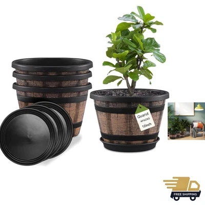 Elegantes macetas de plástico marrón de 12", juego de 4 - para plantas de jardín e interior Foto 1 de 4