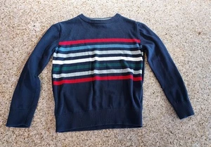 The Children Place Kids Boys Dark Navy Blue Long Sleeve Sweater Striped 7/8 - Picture 1 of 2