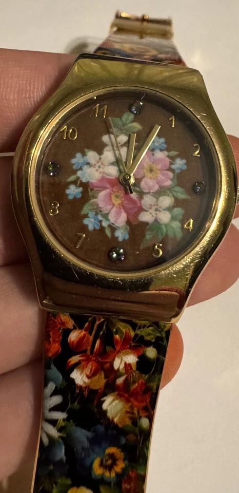 Reloj Michal Negrin Cuarzo Hermosas Flores Banda Plástico Israel Foto 1 de 4