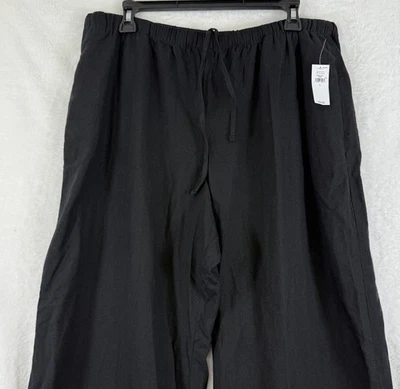 Gap Easy 宽腿亚麻裤子大号女式黑色拉装全新全新带标签 — 第 1/4 张图片