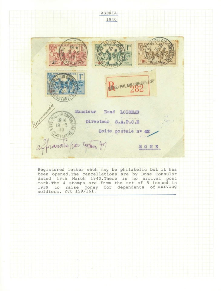 ALGERIA-COVERS-Registered letter which may be philatelic but it has been opened - Image 1 of 1