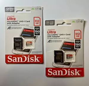 Qty 2 - SanDisk Ultra 512GB microSDXC UHS-I Memory Card with Adapter 150MB/s - Picture 1 of 4