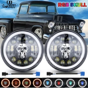 2x DOT 7"inch Round LED Headlights RGB Skull DRL For Chevy C10 C20 Pickup Truck - Bild 1 von 13