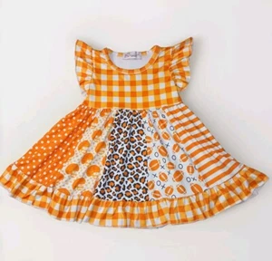 Vestido Boutique Fútbol Naranja Blanco Cuadros Stipes Niñas 24 Meses Deportes - Imagen 1 de 6