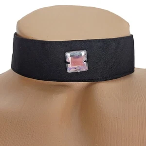 Choker Gem Accent Neck Collar Back Closure Costume Black 1-1/4" Wide 1020 - Picture 1 of 4
