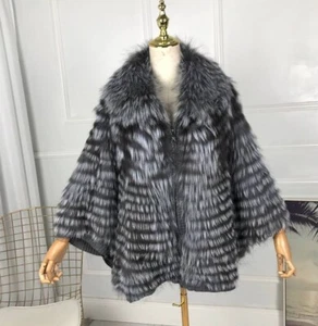 Women's Brand New Silver Fox Fur Knitted Cape Jacket CLEARANCE SALE Woman - Picture 1 of 7