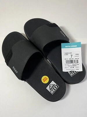 Sandalias para hombre Reef Fanning Slide negras/plateadas - 7 deslizadores medianos Foto 1 de 4