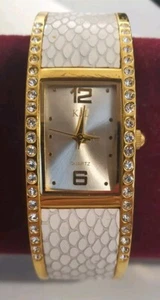 Vintage Kenneth Jay Lane KJL Watch Women Gold Tone Bangle Ivory Snake Skin Leath - Picture 1 of 13