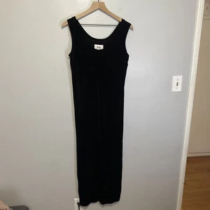 Vestido de lino Jeanne Engelhart para mujer talla pequeña negro jersey maxi sin mangas elástico - Imagen 1 de 7