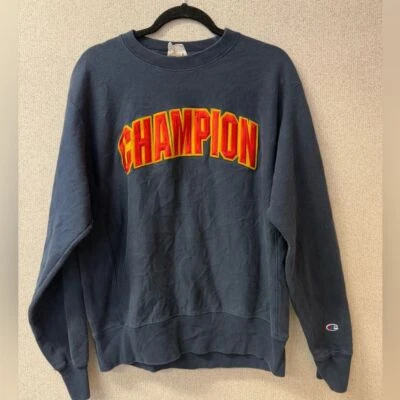 Винтажный Champion M обратный плетение темно-синий с надписью золото Crewneck толстовка - Изображение 1 из 4