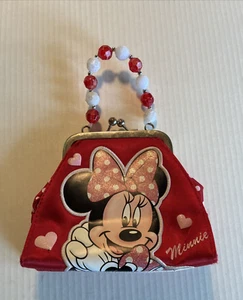 Disney Parks Minnie Mouse Girls Clasp Purse Red Sparkle Glitter Bead Handle - Picture 1 of 7