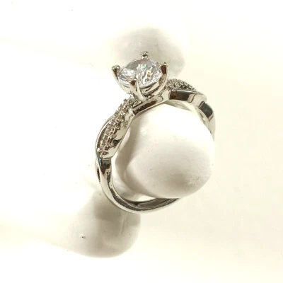 Women's Anniversary Ring Size 7 Brass Plated Silver Prong Crystal - Image 1 of 4