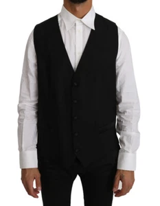 DOLCE & GABBANA Vest Black Solid Wool Silk Waistcoat s. IT46 / US36 / S RRP $500 - Picture 1 of 8