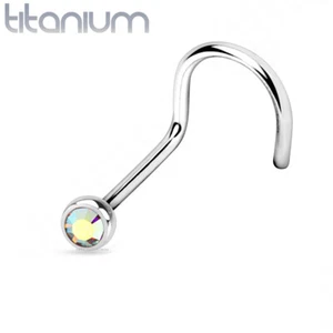 Nose Stud Screw Hook Curve Bend 2mm Aurora Borealis Titanium Piercing - 20G - Picture 1 of 2