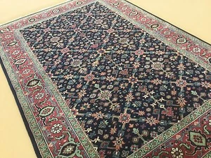 4'.0" X 5'.11" Navy Blue Rose Fine Quality Geometric Oriental Rug Hand Knotted - Picture 1 of 12