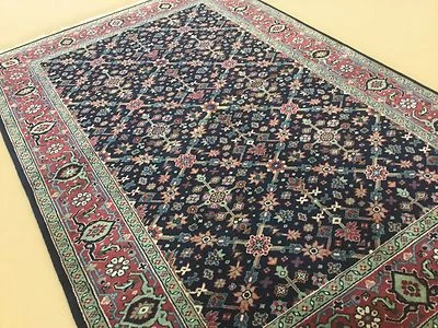 4'.0" X 5'.11" Navy Blue Rose Fine Quality Geometric Oriental Rug Hand Knotted - Image 1 of 4