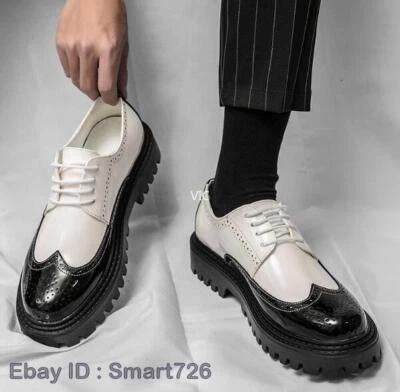 Men's Lace Up Black Faux Leather Platform Creepers Punk Shoes Gothic Shoes - Image 1 of 4