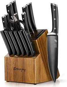 Premium 17-Piece Titanium Steel Kitchen Knife Set with Heavy-Duty Acacia Block - Picture 1 of 7