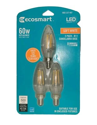 EcoSmart 60-Watt Replacement B11 Dimmable Candelabra Base Energy Star Soft White - Image 1 of 4