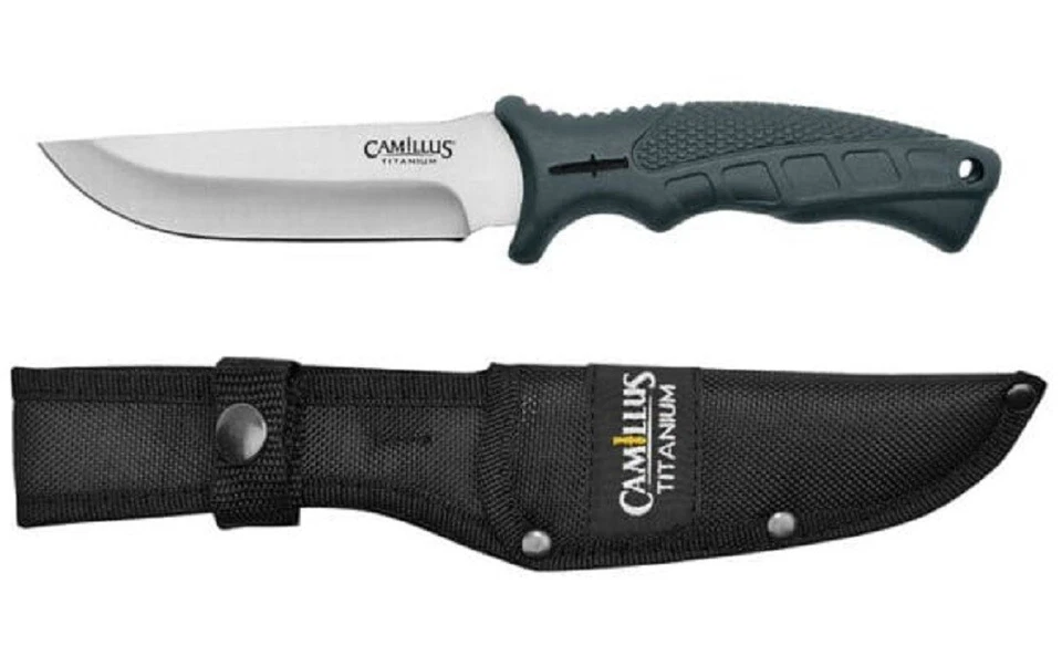 Camillus 9.5" Titanium Bonded Drop Point Hunter Fixed Blade Knife w/ Sheath - Image 1 of 4