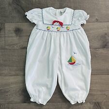 Vintage Baby Togs Smocked Sailboat Nautical 6-9m Baby Romper READ
