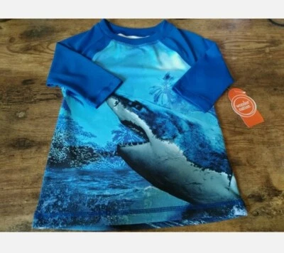 BoyS Water Shirt Size Extra Small 4/5 WONDER NATION SHARK BLUE RASH GUARD NWT - Image 1 of 4