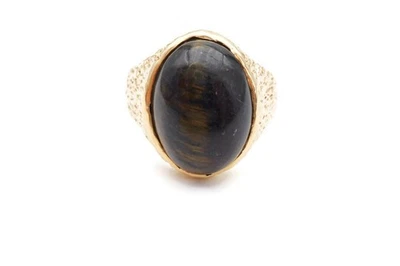 Anillo ojo de tigre de oro amarillo de 14k talla 10 para hombre Foto 1 de 4