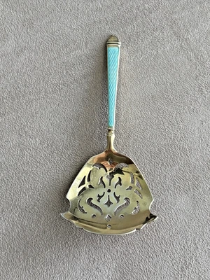 Vintage Watson Sterling Silver Blue Guilloche Enamel Nut, Bon-Bon Spoon Gold W - Image 1 of 4