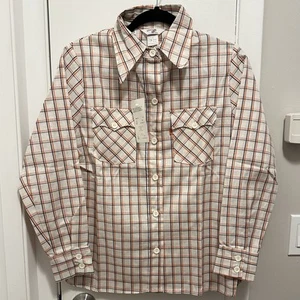 Rara camicia blusa a quadri con bottoni a linguetta arancione Levis For Gals vintage anni 60 nuova con etichette 9/10 - Foto 1 di 8
