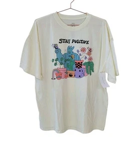 New Dreyfus Art URBAN OUTFITTERS One Size Pale Yellow Stay Positive Graphic Tee - Picture 1 of 9