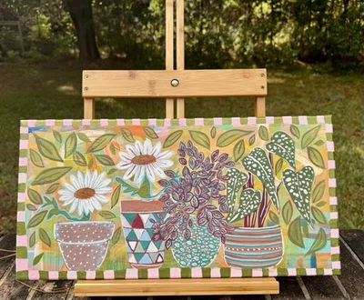 House Plants Folk Art Still Life Original Art Painting polka dot begonia Acrylic - Image 1 of 2