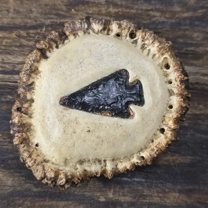 Elk Antler Burr Rosette Crown Arrowhead Vintage Belt Buckle Brass - Picture 1 of 11