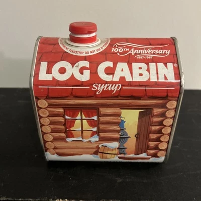Vintage 1987 Red Log Cabin Maple Syrup Tin Can 100th Anniversary General Foods - Image 1 of 4