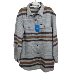 NWT Columbia Calico Basin Shirt Jacket Shacket Womens Large Grey Heather Stripe - Picture 1 of 11