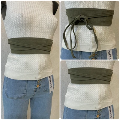 GÜRTEL TAILLENGÜRTEL WICKELGÜRTEL Damen BINDEGÜRTEL WILDLEDER Khaki Neu Leder - Bild 1 von 4