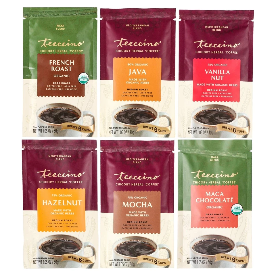 Teeccino Coffee Sampler - 6 x 30g Trial Size Chicory Coffee Alternatives - Fr...