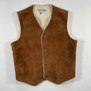 Vintage Discovery Silton Vest Mens Medium Brown Suede Sherpa Lined Western 70s - Picture 1 of 12