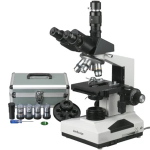 AmScope 40X-1600X Lab Clinic Vet Trinocular Turret Phase Contrast Microscope - Picture 1 of 8