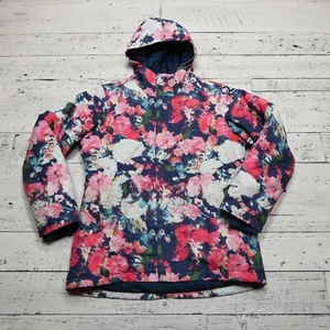 North Face Dryvent Jacket Girls L 14/16 Pink Blue Floral Winter Coat Insulated - Picture 1 of 10