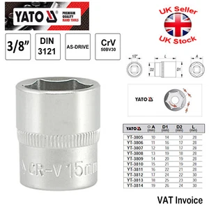 Yato strapazierfähige Steckdosen 3/8" kurze erhöhte Kontaktfläche 10-19 mm - Bild 1 von 3