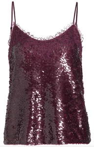 NWT Jonathan Simkhai Arlene Mangosteen Sequin Lace Trim Camisole Blouse 8 $395 - Picture 1 of 24