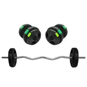 47kg - 45cm Dumbell Bar & 120cm Curl Barbell Weight Set - 2.5kgx4 + 5kgx6 Plates - Picture 1 of 9