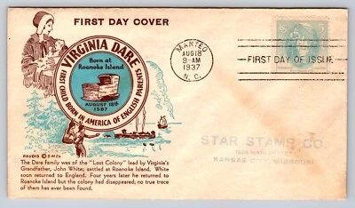 1937 FDC Virginia Dare Sc#796 New World English Colony Manteo NC Star Stamp Co - Image 1 of 2