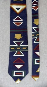 Vintage Structure 100% Silk Tie Blue w/Multicolor Geometric Design 3 7/8"x 58" - Picture 1 of 13