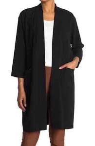 EILEEN FISHER Black Silk Georgette Crepe Long Kimono Jacket XS $368 - Picture 1 of 7