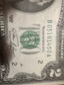1976 $2 Banknote W/ Rare low Serial Number And Uncirculated, Print Misalignment - Picture 1 of 6